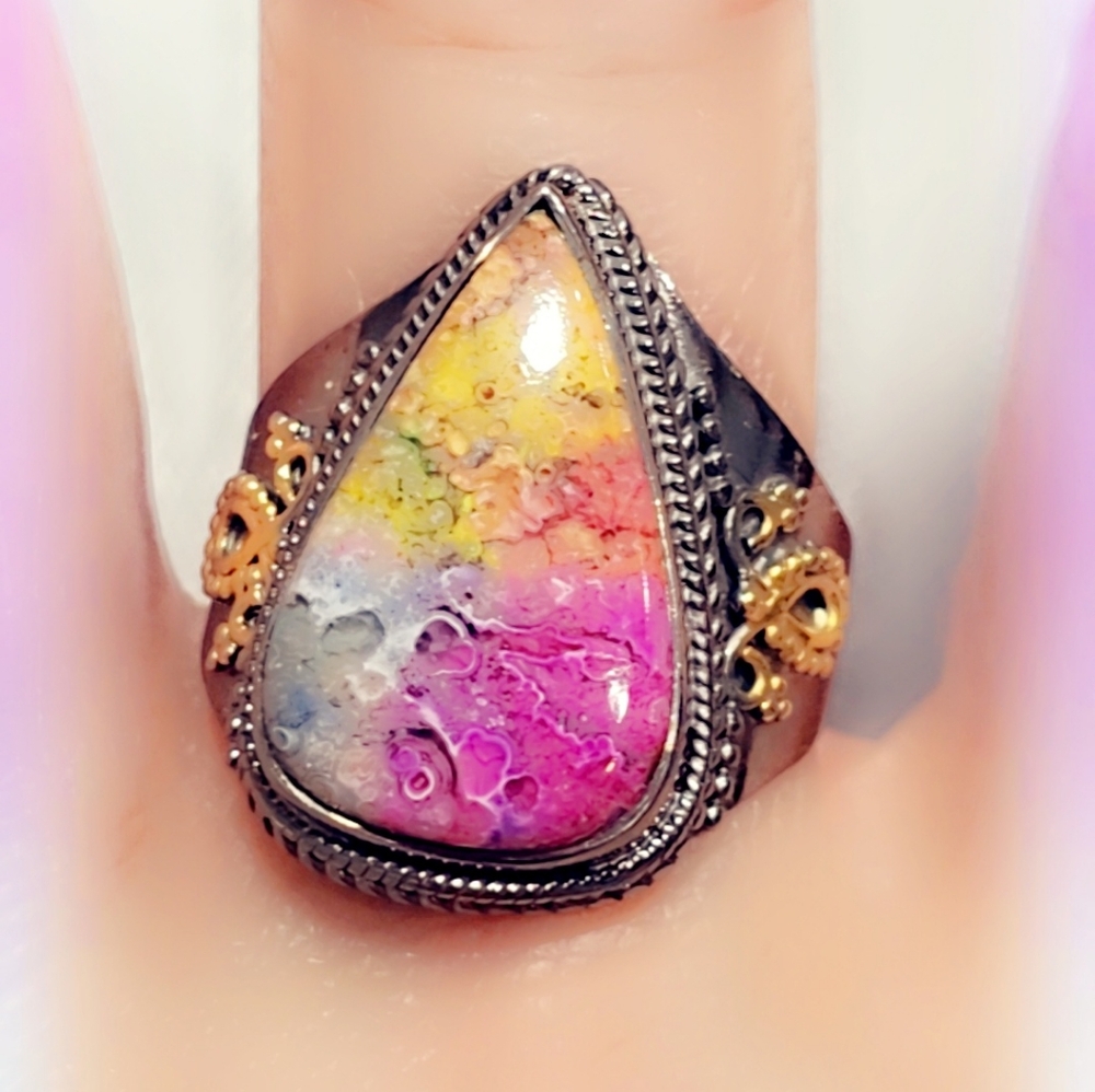 Custom Antiqued Sterling Silver Gemstone Ring